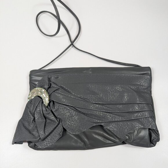 Vintage 80s Purse with Ruched Detail & Abalone Shell Buckle Accent - Picture 1 of 9
